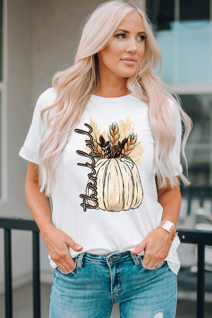 Harvest Pumpkin Graphic Thanksgiving Tee | White