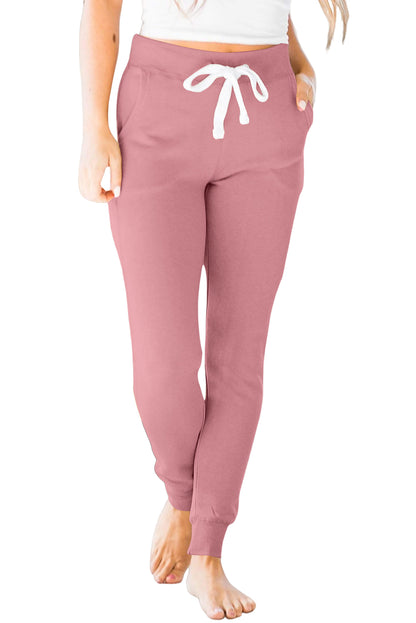 Drawstring Waist Pocketed Joggers | Fushia