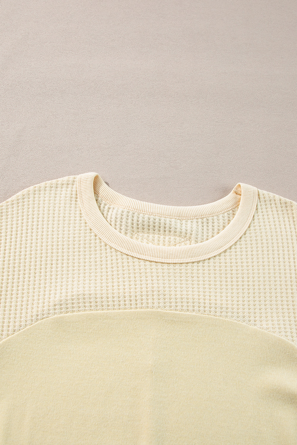 Thermal Knit Patchwork Exposed Seam Long Sleeve Top | Beige