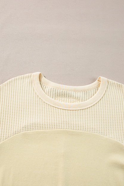 Thermal Knit Patchwork Exposed Seam Long Sleeve Top | Beige