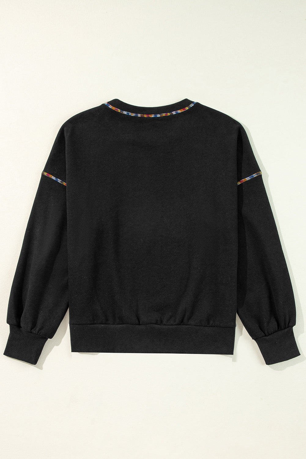 Contrast Rainbow Trim Drop Shoulder Pullover Sweatshirt | Black