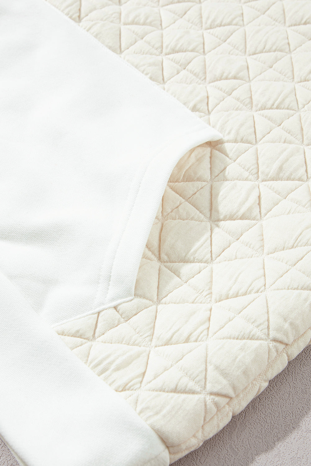 Drop Shoulder Quilted Patchwork Kangaroo Pocket Hoodie | Beige