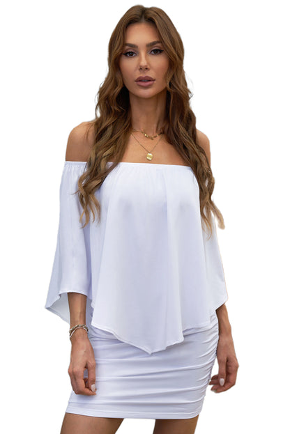 Dressing Layered  Mini Poncho Dress | White