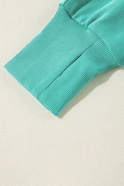 Fleece Lined Zip Up Stand Collar Thumbhole Sleeve Sweatshirt | Sea Green