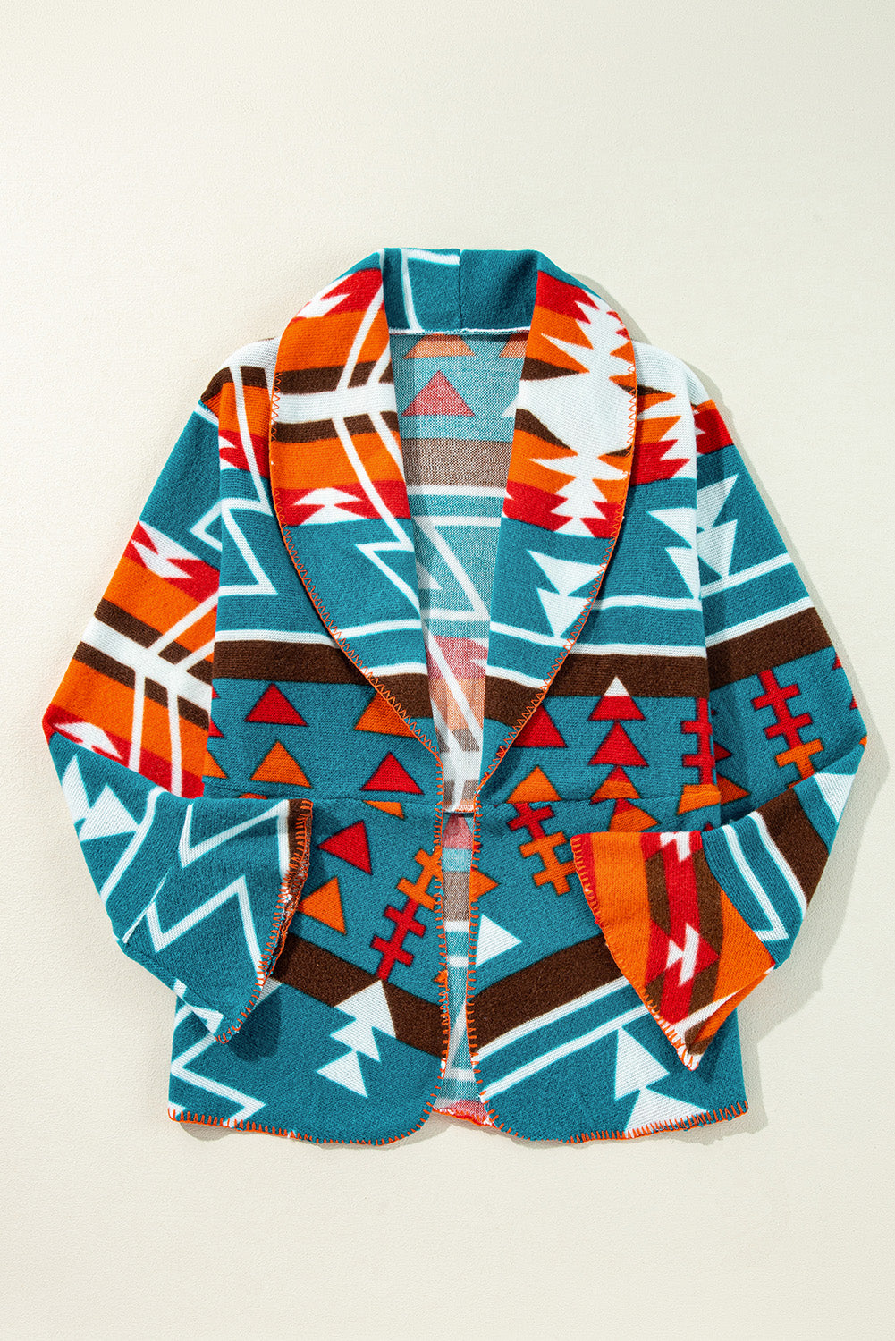 Aztec Printed Lapel Bell Sleeve Jacket | Sky Blue