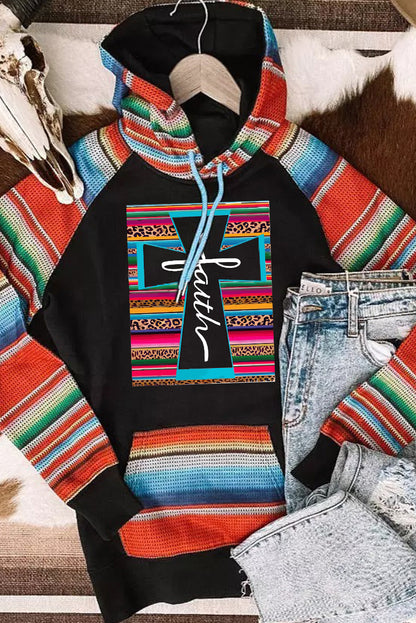 Faith Western Serape Striped Patchwork Loose Hoodie | Multicolour