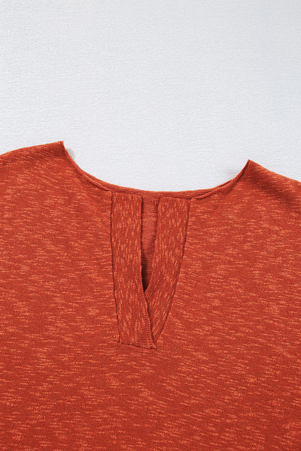 Solid Colour Split V Neck Short Sleeve Sweater | Orange