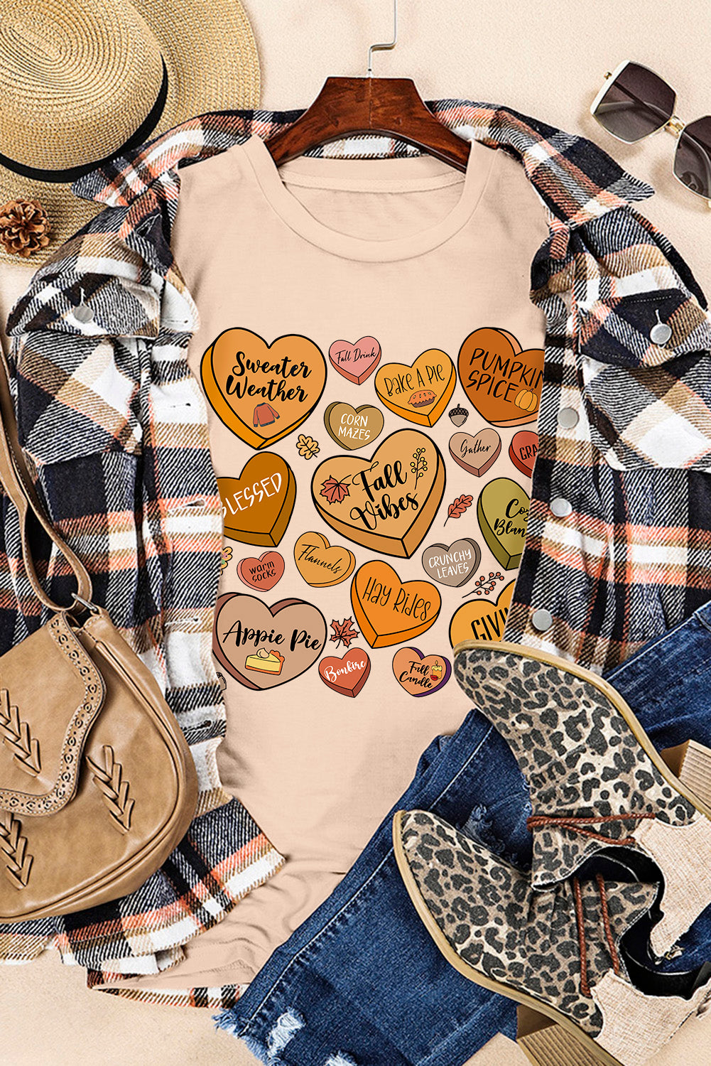 Candy Heart Thanksgiving Graphic Tee | Khaki