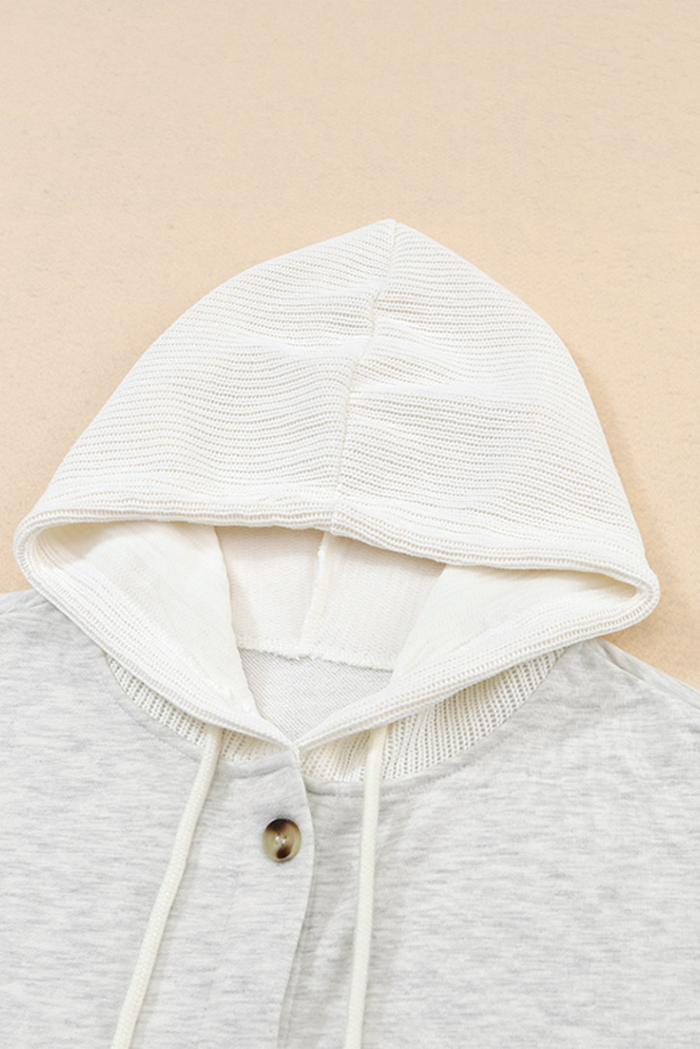 Button Up Contrast Knitted Sleeves Hooded Jacket | Gray