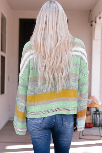 Striped Bell Sleeves Loose Sweater | Green