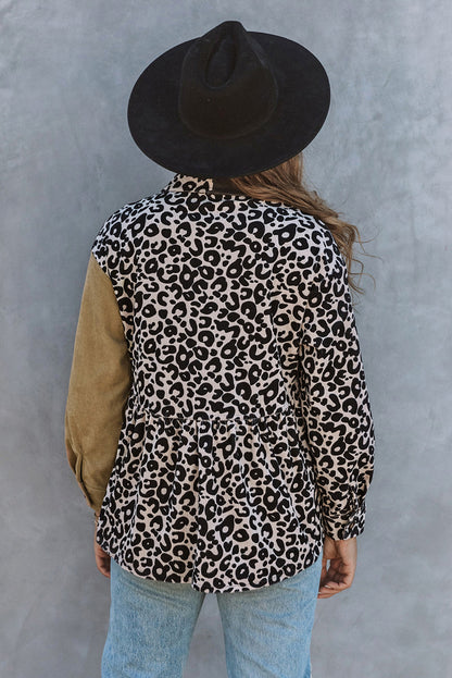 Colourblock Corduroy Shirt Jacket | Leopard