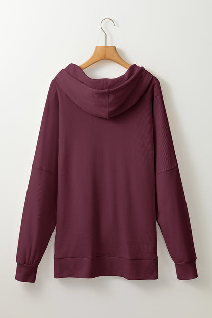 Waffle Knit Fleece Lined High Low Oversized Hoodie | Red Dahlia