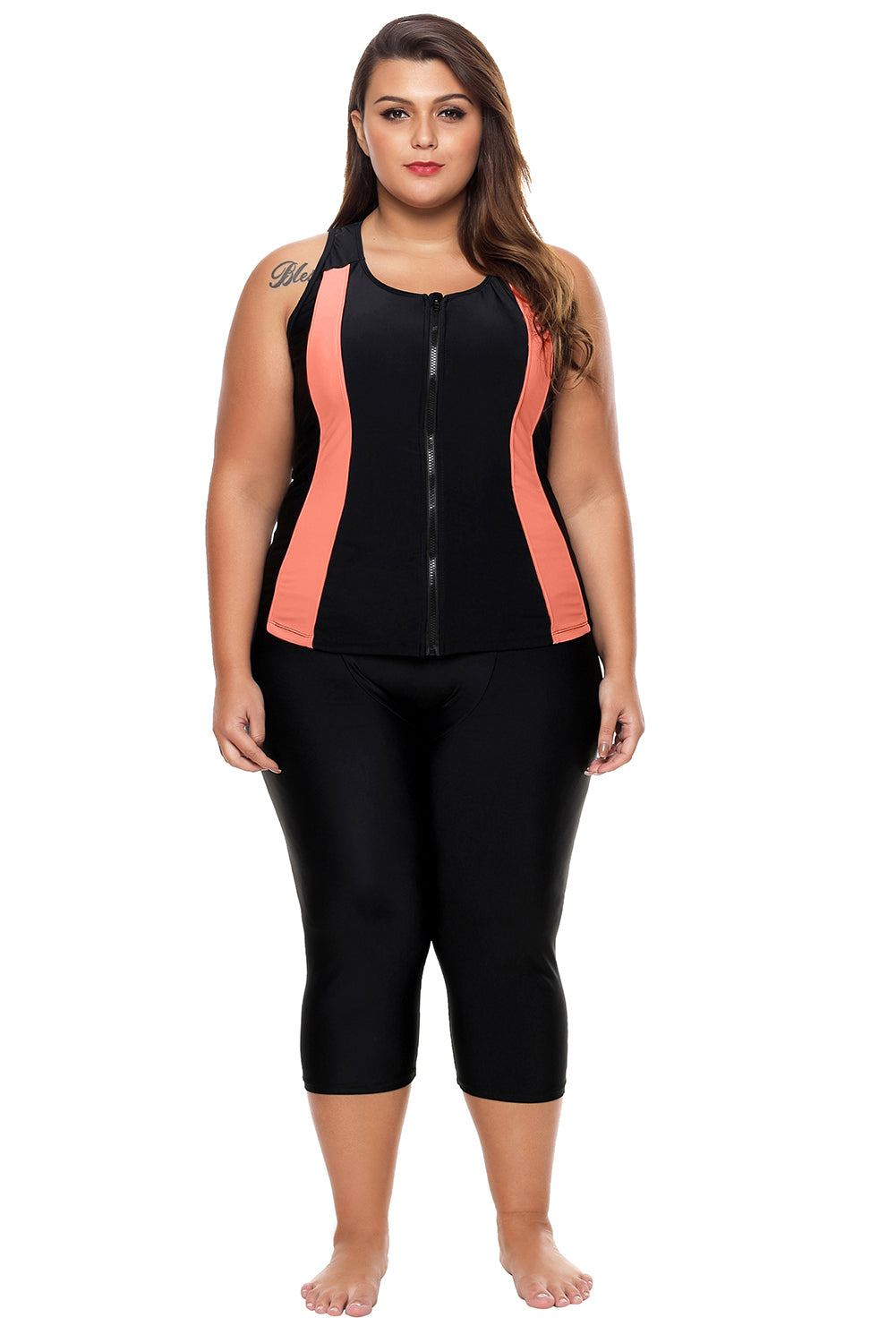 Contrast Orange Accent Black Zipped Women Wetsuit | Black