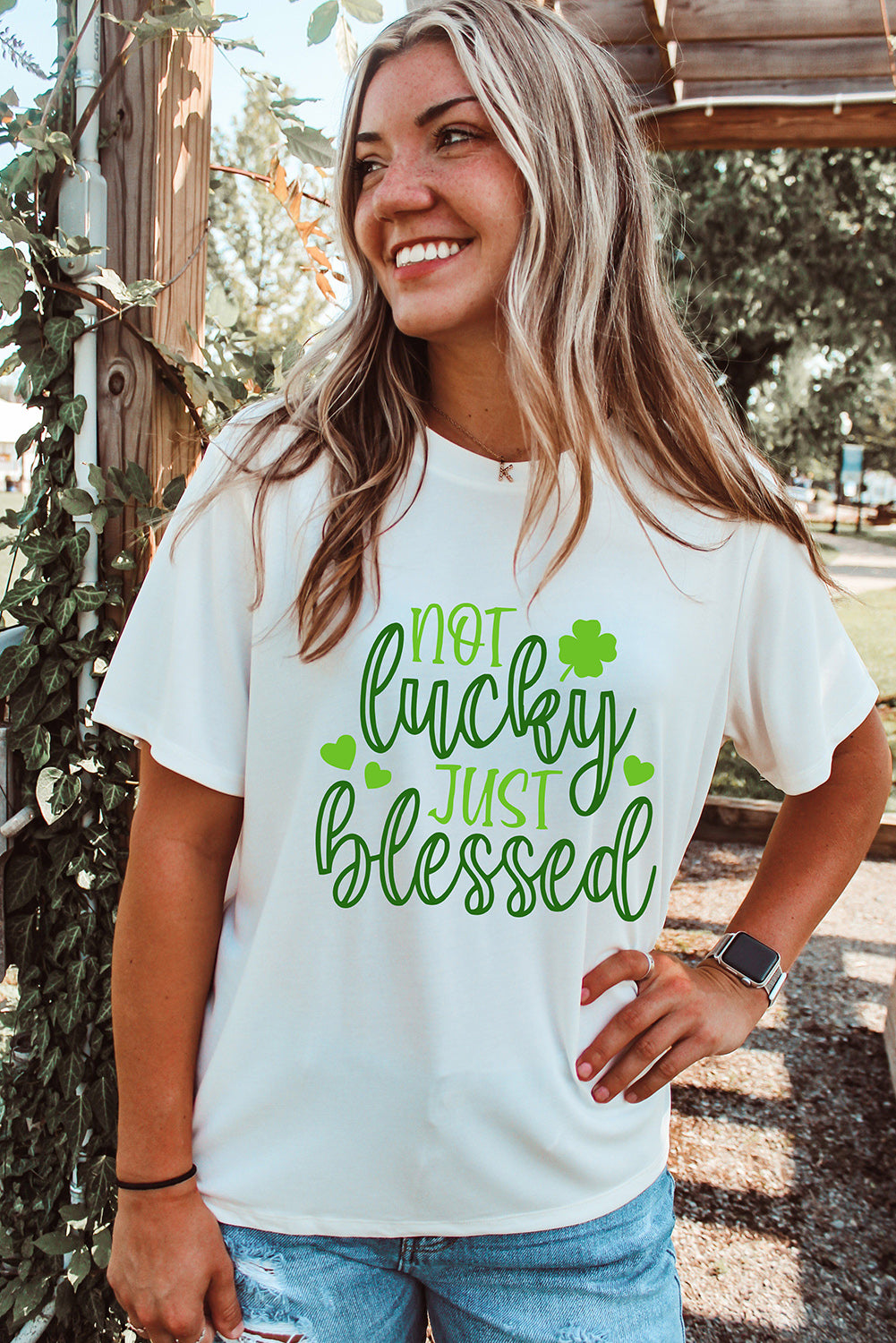 St Patricks Not Luck Just Blessed Graphic T-Shirt | White