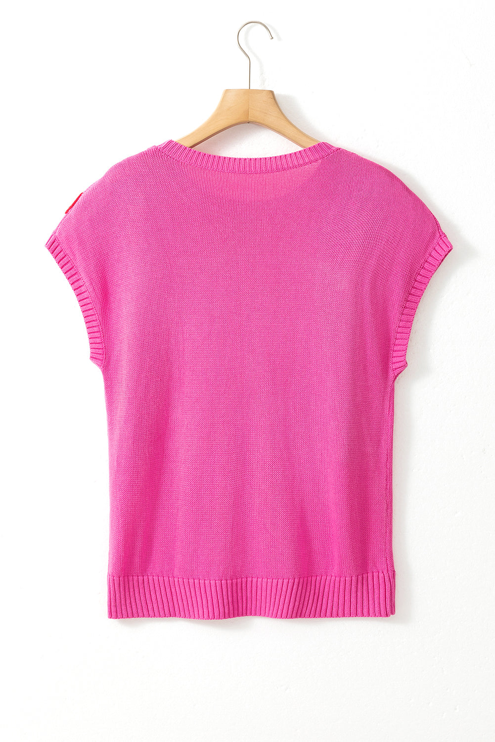 Flower Embroidery Short Sleeve Knitwear Top | Bright Pink