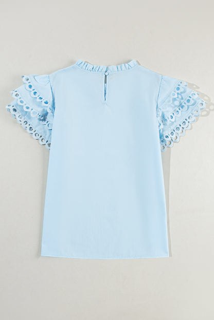 Layered Ric Rac Cap Sleeve Filled Neck Blouse | Beau Blue