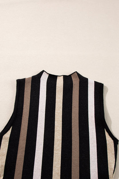 Slim Fit O Neck Sweater Vest | Black Stripe