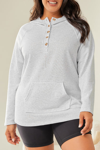 Plus Size Kangaroo Pocket Henley Button Hoodie | Gray