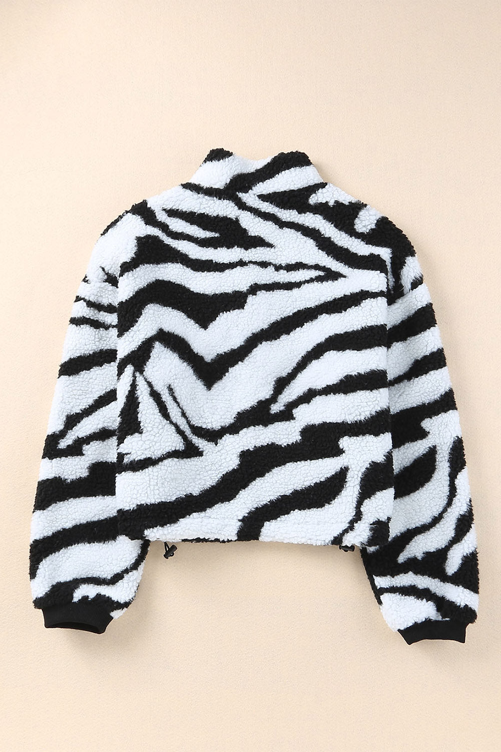 Zebra Teddy Zip-Up High Neck Jacket | Black