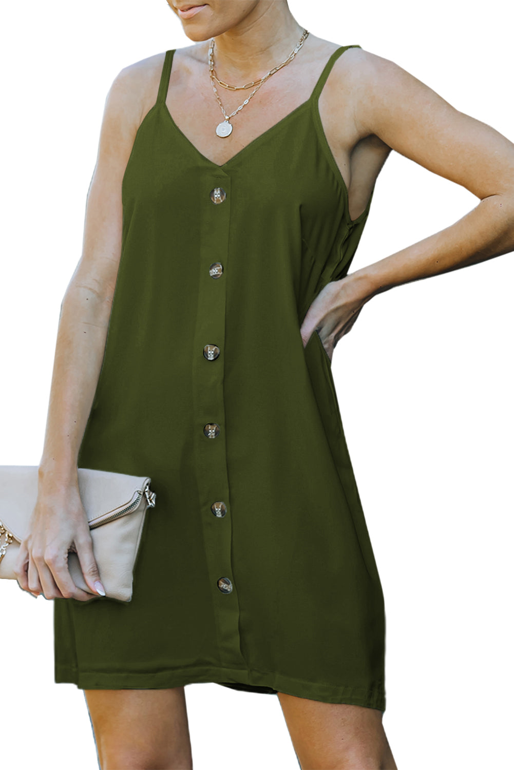 Buttoned Slip Dress | Green