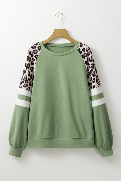 Leopard Print Colourblock Raglan Sleeve Sweatshirt | Grass Green