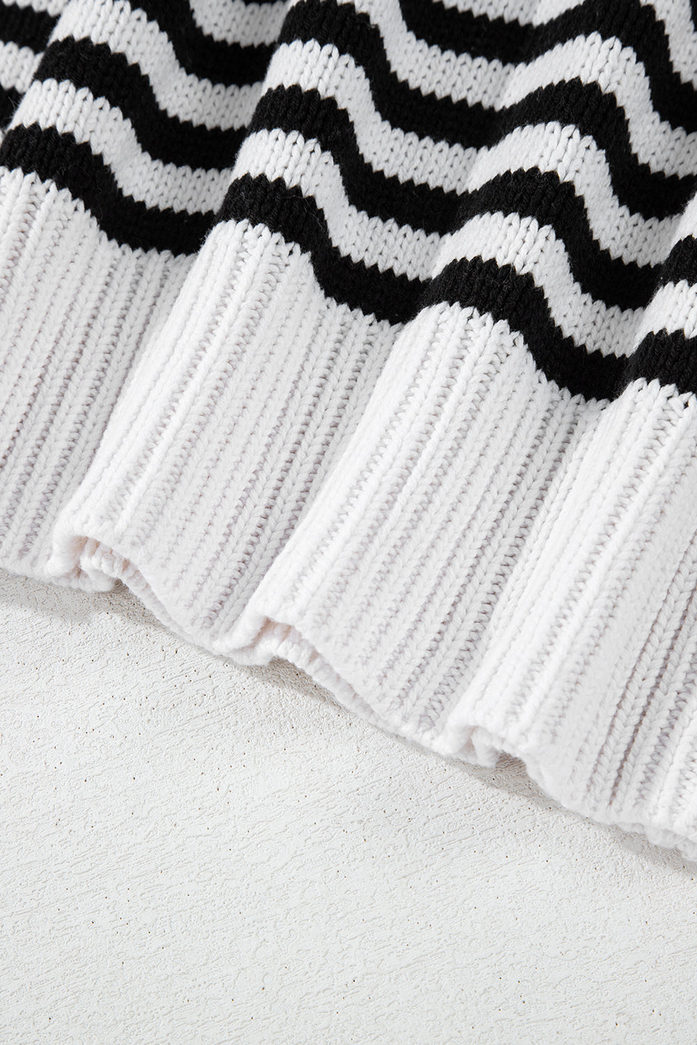 Black White Striped Drop Shoulder Bishop Sleeve Knit Sweater | Black white