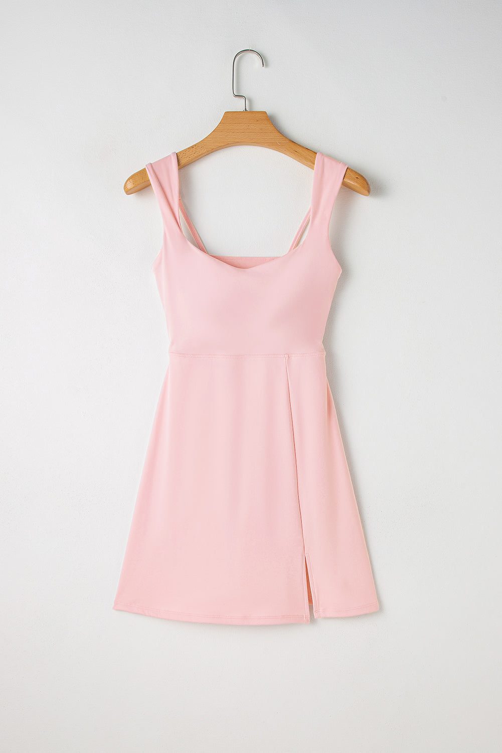 U Neck Sleeveless Side Slit Sports Mini Dress | Light Pink