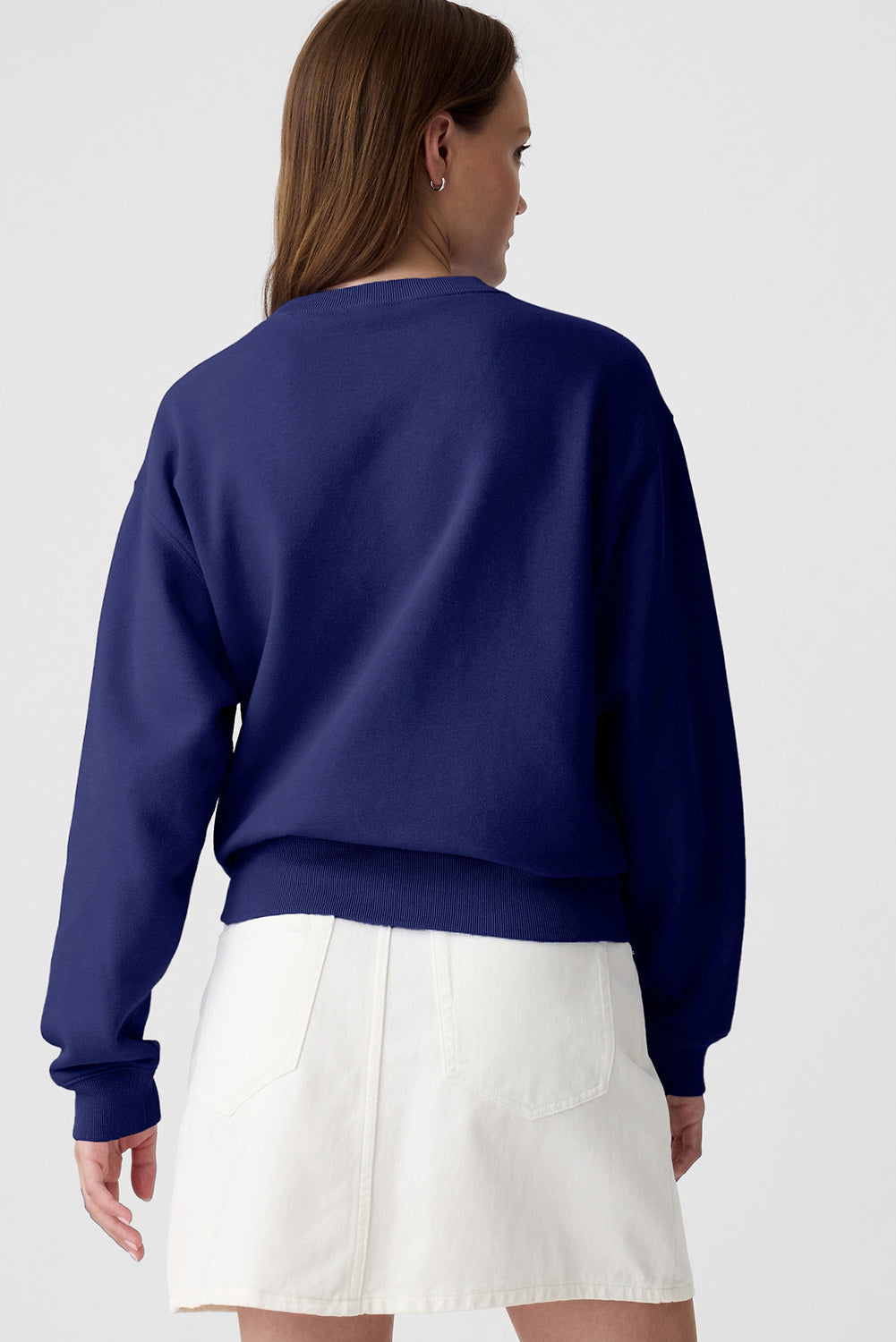 Plain Drop Shoulder Crewneck Pullover Sweatshirt | Navy Blue