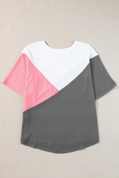 Colourblock Waffle Knit Half Sleeve T Shirt | Strawberry Pink