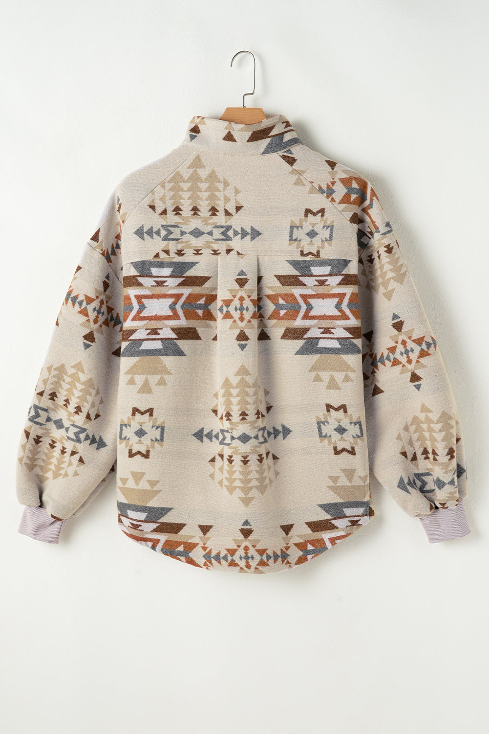 Aztec Print Collared Flap Pocket Sweatshirt | Apricot