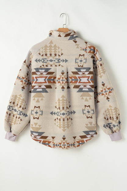 Aztec Print Collared Flap Pocket Sweatshirt | Apricot