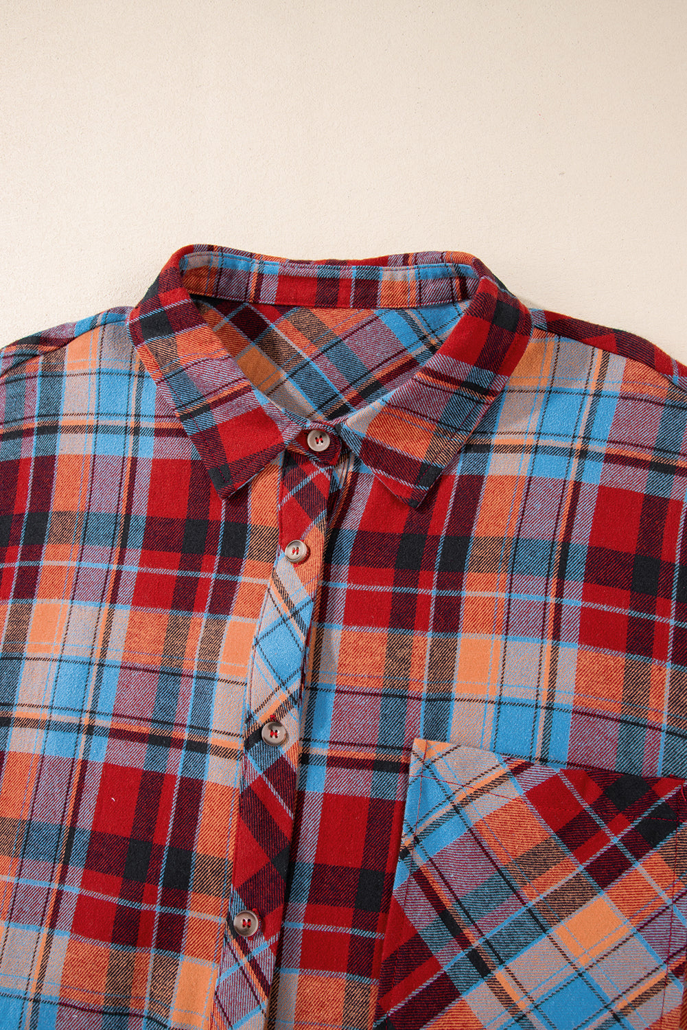 Plus Size Plaid Print Buttoned Shirt | Red