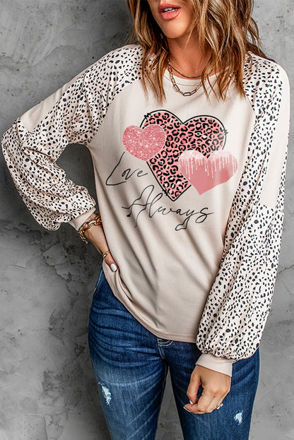 Love Always Heart Leopard Colour Block Top | Khaki