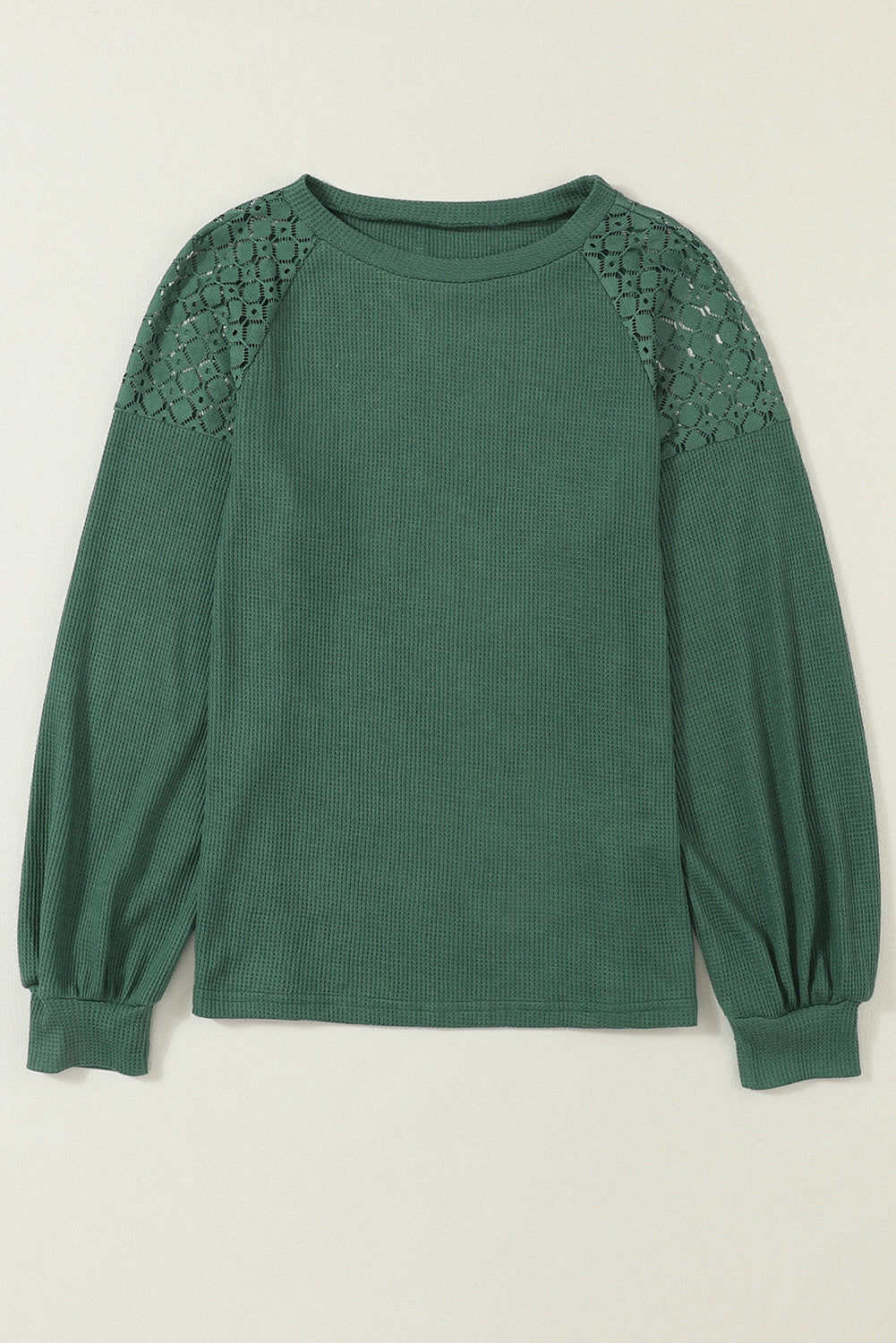 Green Lace Long Sleeve Textured Pullover | Blackish Green