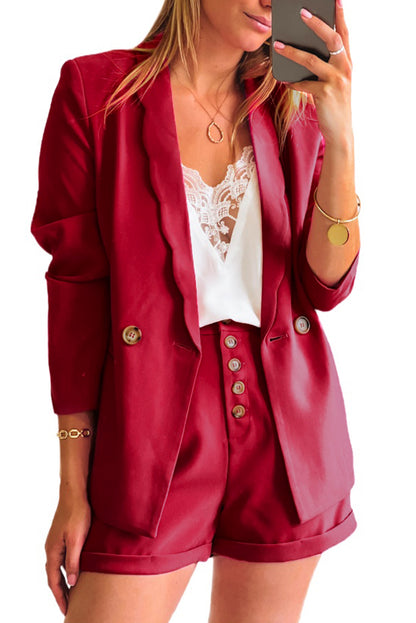 Wavy Collar Single Button Blazer | Rose