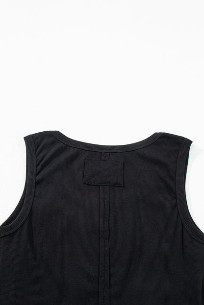 Ribbed Exposed Seam Cropped Tank Top | Black