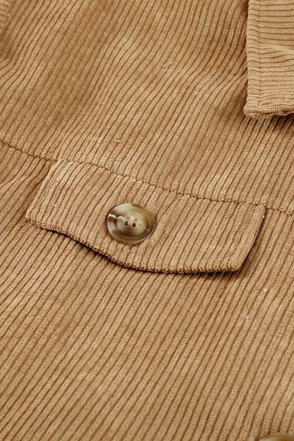 Ribbed Corduroy Long Sleeve Jacket With Pocket | Khaki