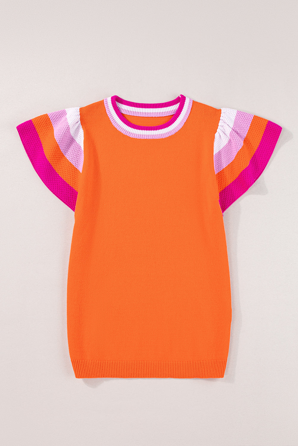 Contrast Flutter Sleeves Knitted Sweater T Shirt | Carrot