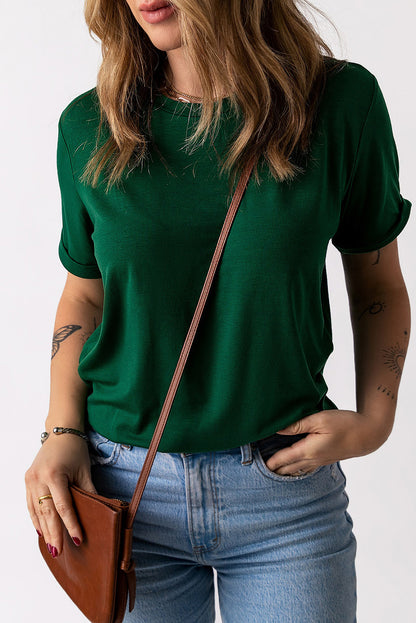 Solid Colour Crew Neck Tee | Green