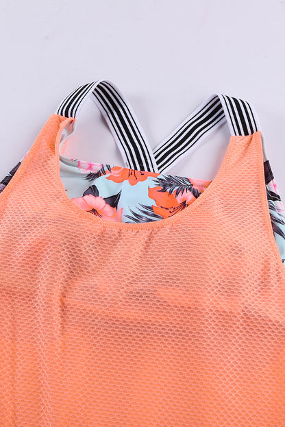 Printed Splicing Racerback Tankini | Orange