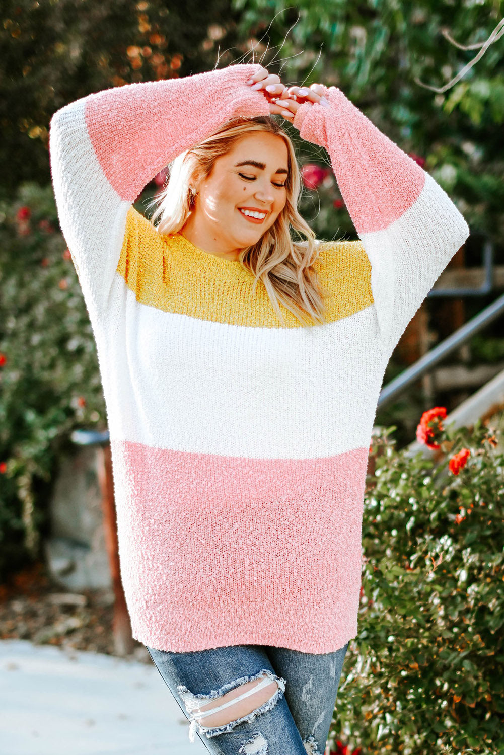 Colourblock Bubble Sleeve Plus Size Sweater | Yellow