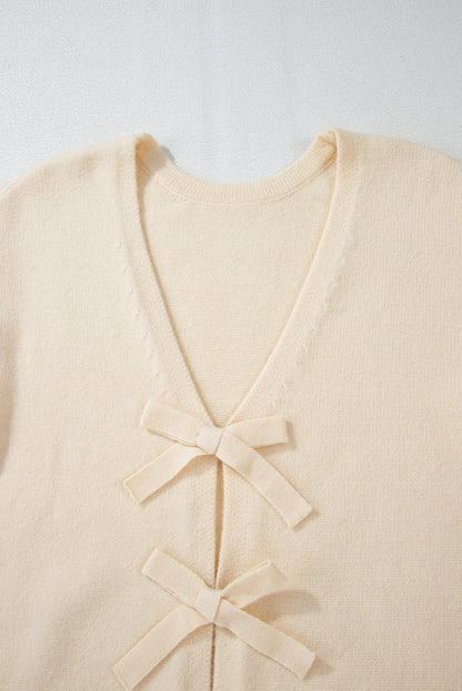 Bowknot Front Loose V Neck Knitted Cardigan | Jet Stream