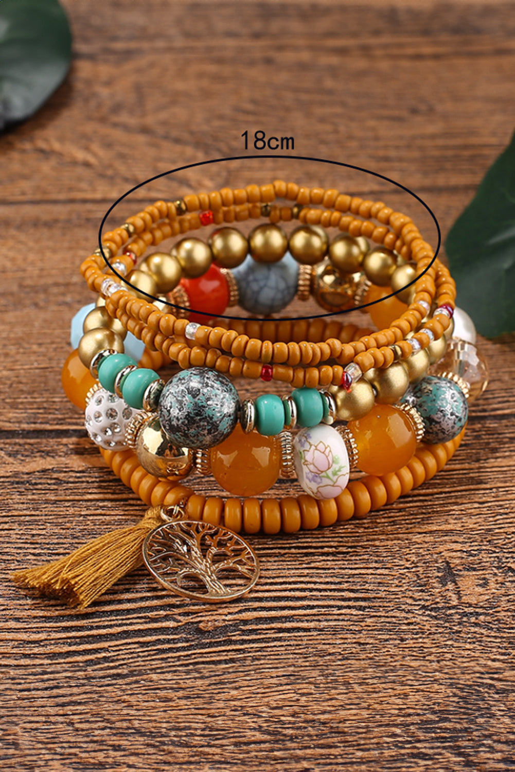 5Pcs Boho Beaded Turquoise Bracelets Set | Chestnut