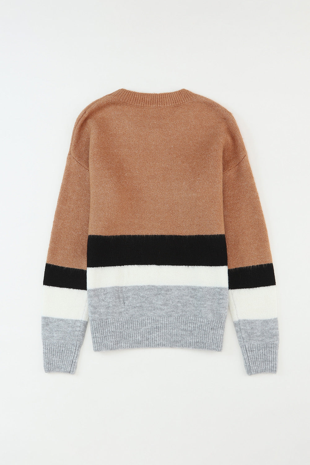 Colour Block Striped Ribbed Knit Sweater | Brown