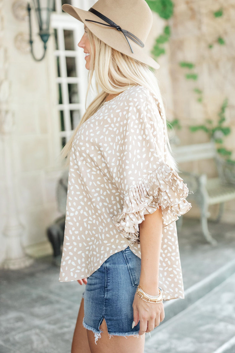 Dolman Ruffled Sleeve Loose Blouse | Khaki