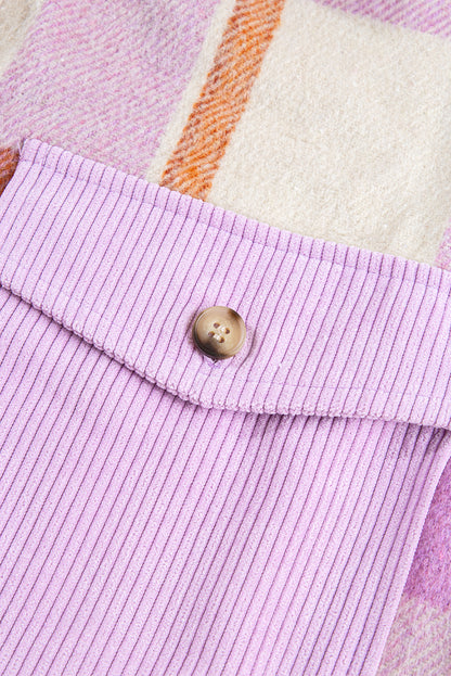 Corduroy Pockets Brushed Checkered Shacket | Purple