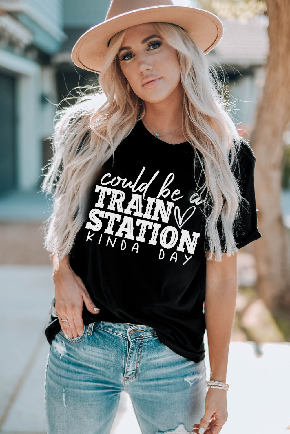 Could Be A Train Station Kinda Day Graphic Tee | Black