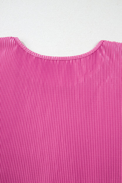 Pleated Texture Roll Tab Sleeve Blouse | Rose