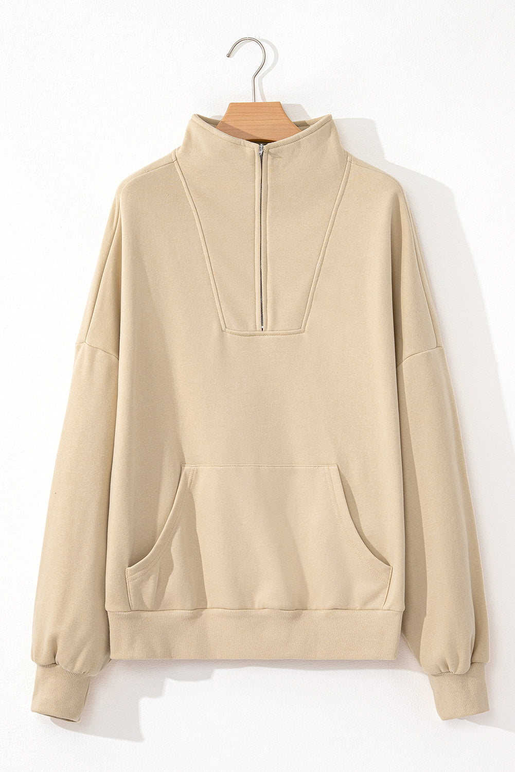 Zip-Up Stand Neck Kangaroo Pocket Sweatshirt | Smoke Gray