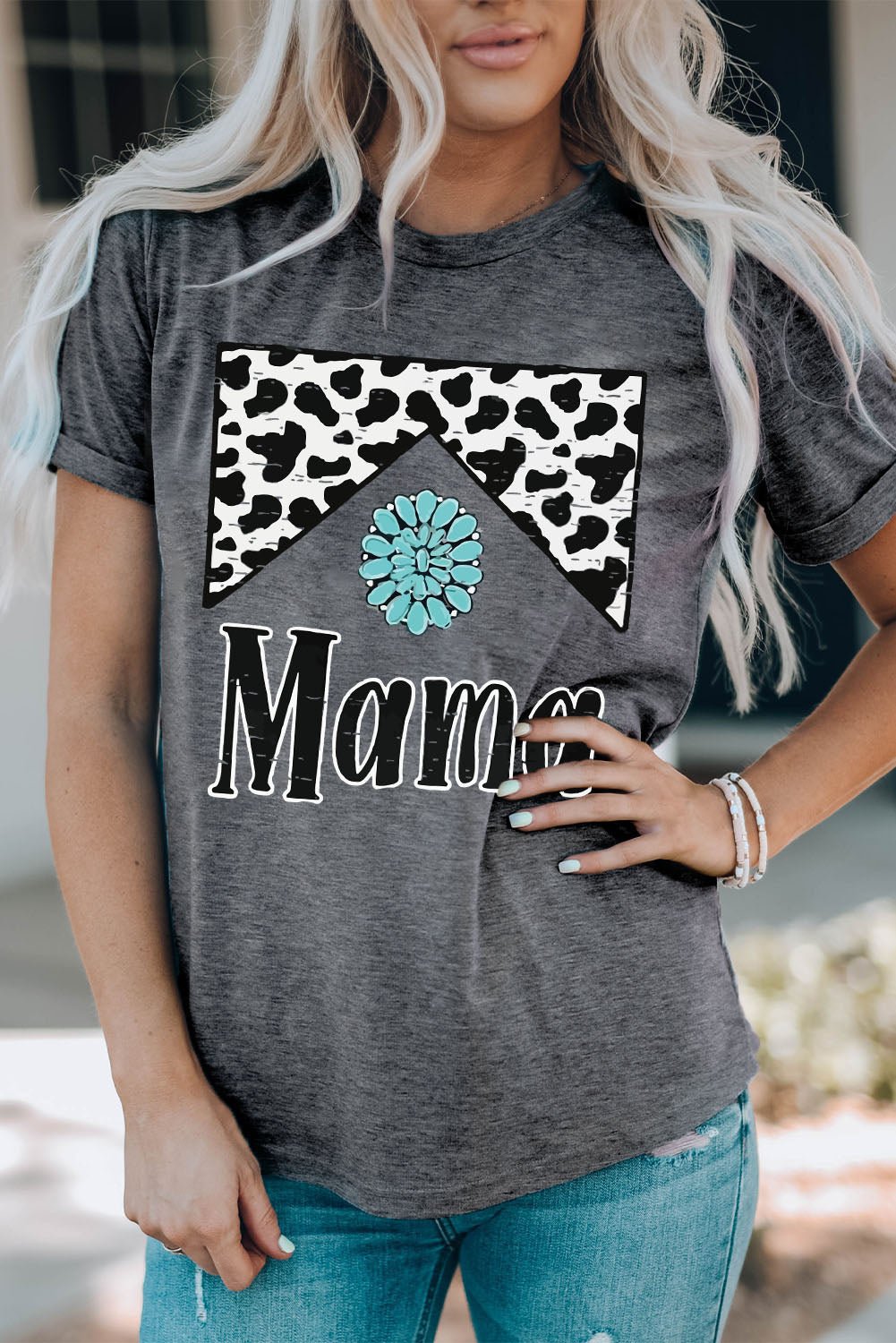 Mama Cowhide Graphic Tee | Gray